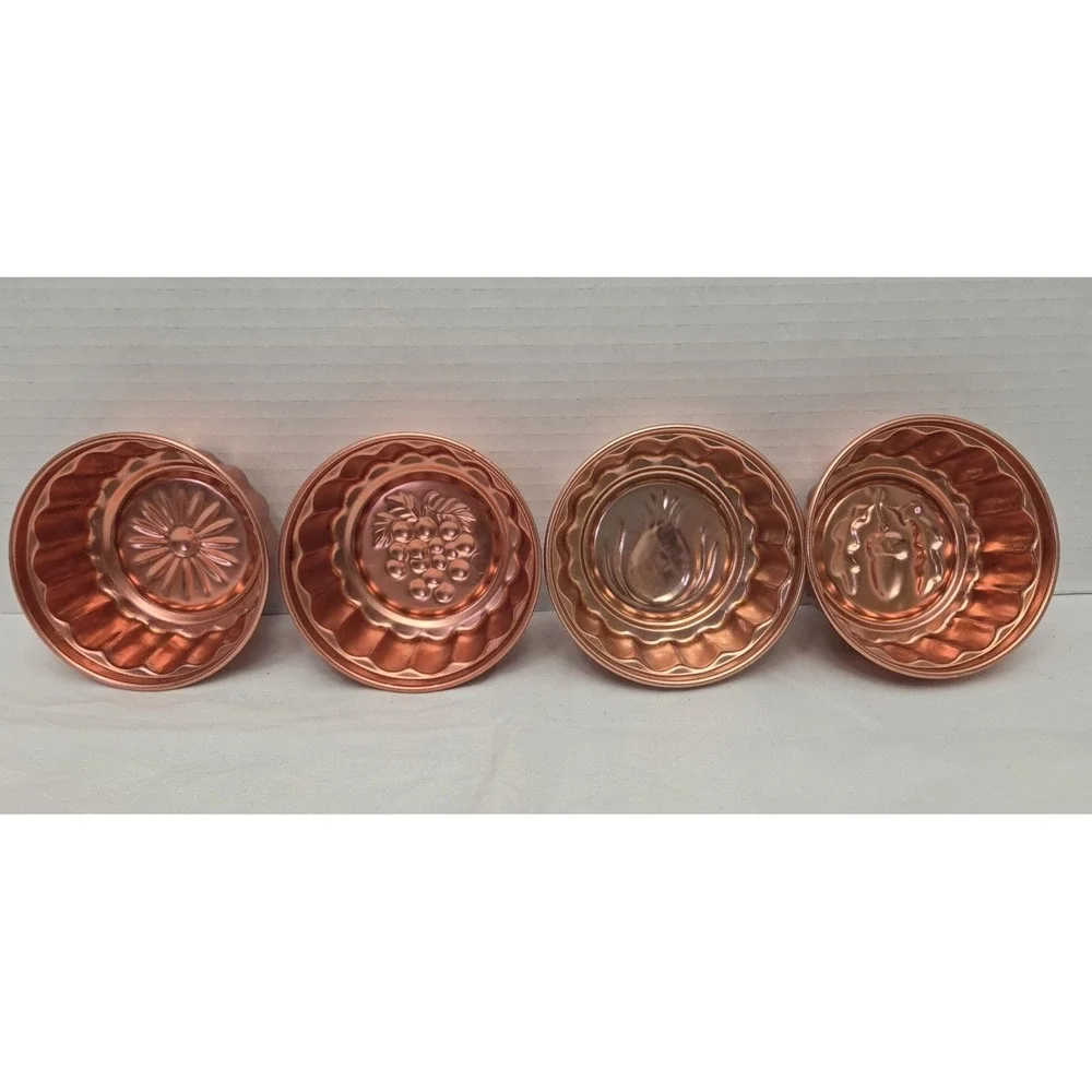 Vintage Jello Molds Set Of 4 Copper Color Aluminum Cake Tart Molds